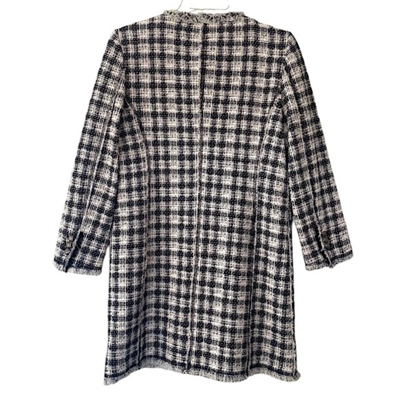ZARA Check Tweed Frayed Coat With Bow Detail - Picture 4 of 6